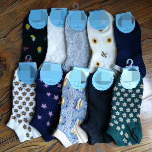 外贸日单春夏薄款 女袜甜美可爱卡通花朵星星船袜女袜子低腰短袜