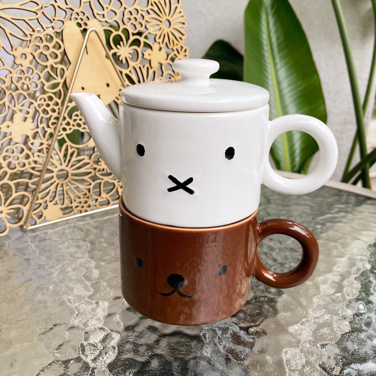 JW卡通米菲兔陶瓷茶壶马克杯套装小熊水杯咖啡杯可爱养生茶水壶