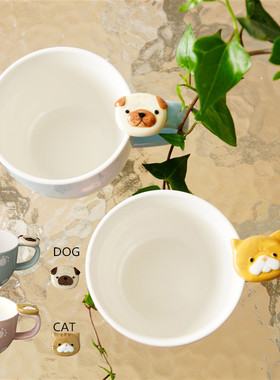 JW 釉下彩手绘 pecha mug猫咪陶瓷马克杯  手绘丑萌狗狗咖啡水杯