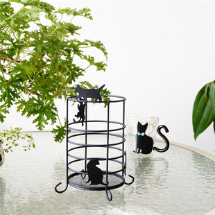 JW 日本同款 神秘黑猫散步金属笔筒  贪玩猫咪杂物收纳筒筷子筒