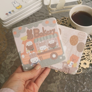 JW日式卡通可爱米菲小兔子过家家硅藻泥杯垫卡通家用防烫隔热餐垫
