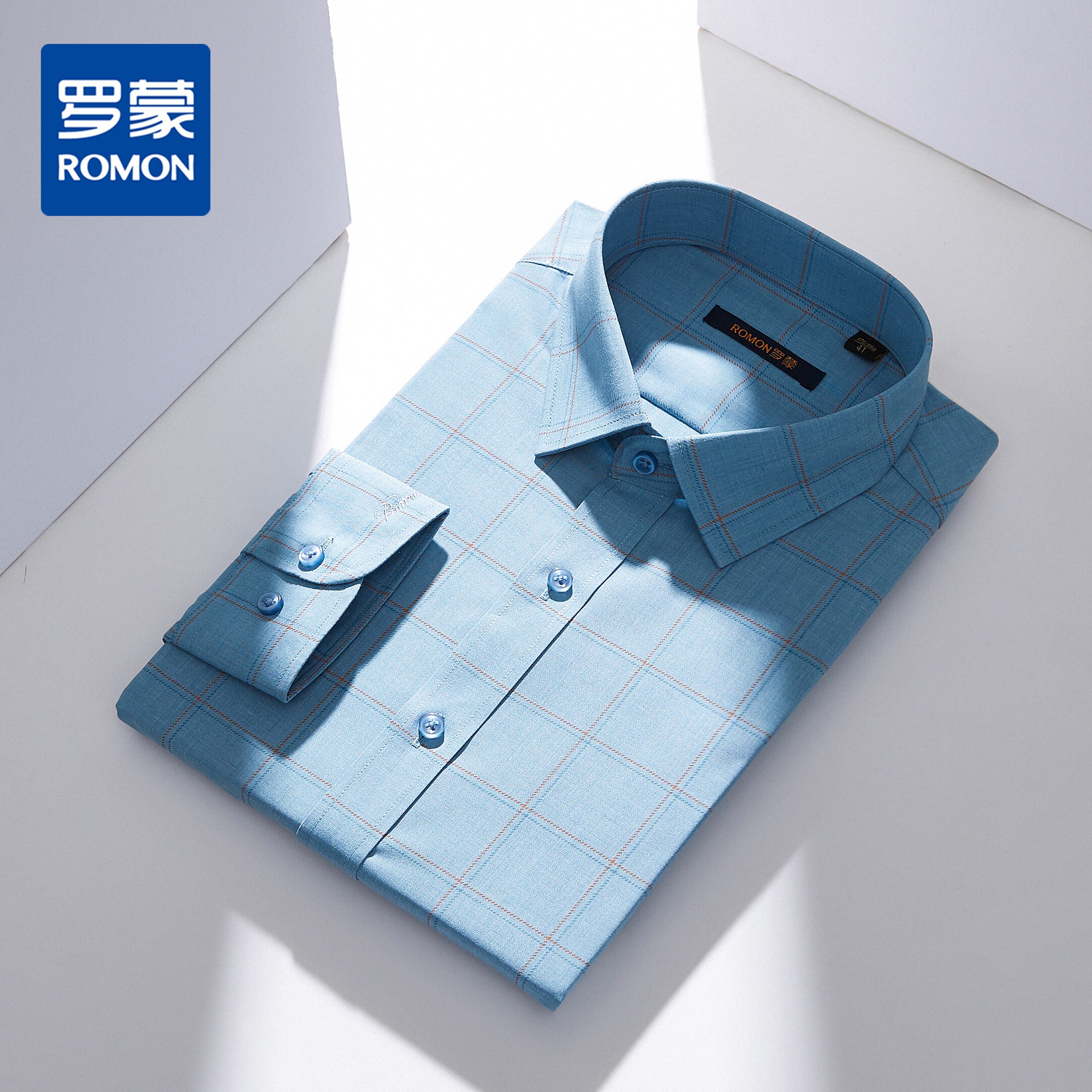 【专柜定制刺绣】罗蒙春夏莫代尔长袖衬衫男士商务休闲通勤百搭格