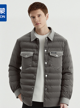 罗蒙白鸭绒羽绒服翻领灯芯绒面料保暖舒适暖和休闲通勤日常棉服外