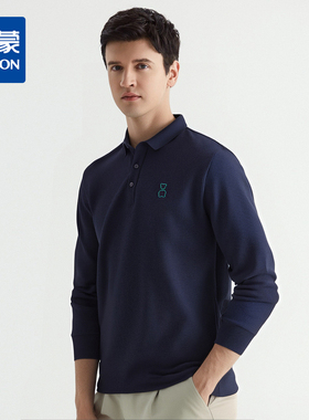 【华夫格含桑蚕丝】罗蒙男士春秋加厚polo衫男长袖t恤男舒适男pol