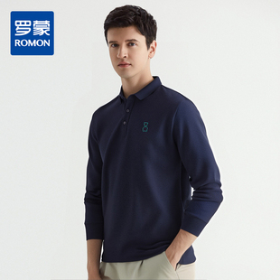 男长袖 春秋加厚polo衫 罗蒙男士 t恤男舒适男pol 华夫格含桑蚕丝