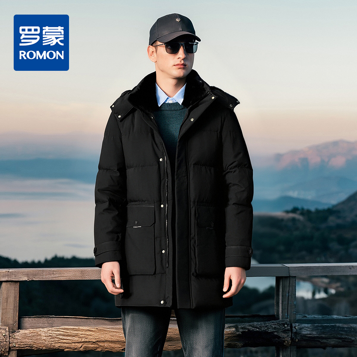 【可拆卸帽 獭兔毛领】罗蒙羽绒服男士中长款爸爸装保暖舒适羽绒