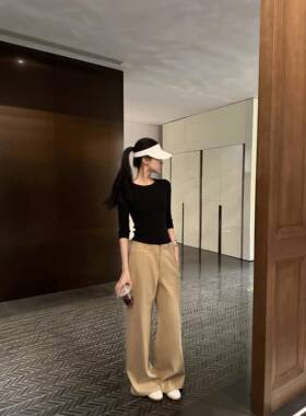 5werkwen 雅痞老钱|拉夫美学 极简复古卡其裤休闲裤宽松直筒裤女