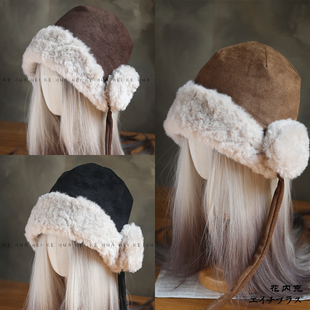 出口日韩~麂皮羊羔绒系带雷锋帽女秋冬百搭防风防寒护耳套头帽030