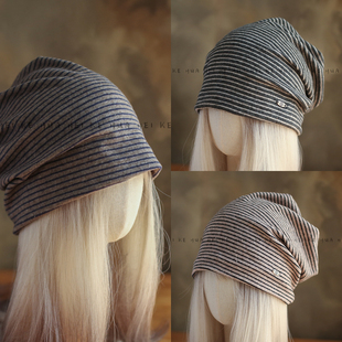 出口日韩~秋冬复古条纹堆堆帽女慵懒风百搭显脸小保暖针织冷帽017