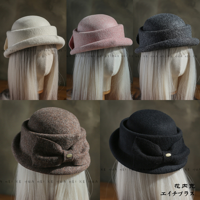出口日韩~高品质纯羊毛法式蝴蝶结优雅礼帽女显脸小卷边渔夫帽043