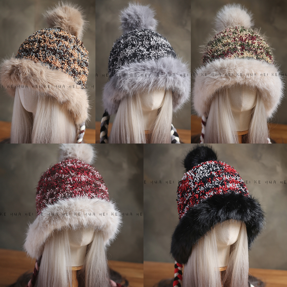 出口日韩~冬款圣诞节针织护耳毛线帽女毛绒保暖显脸小雷锋帽034