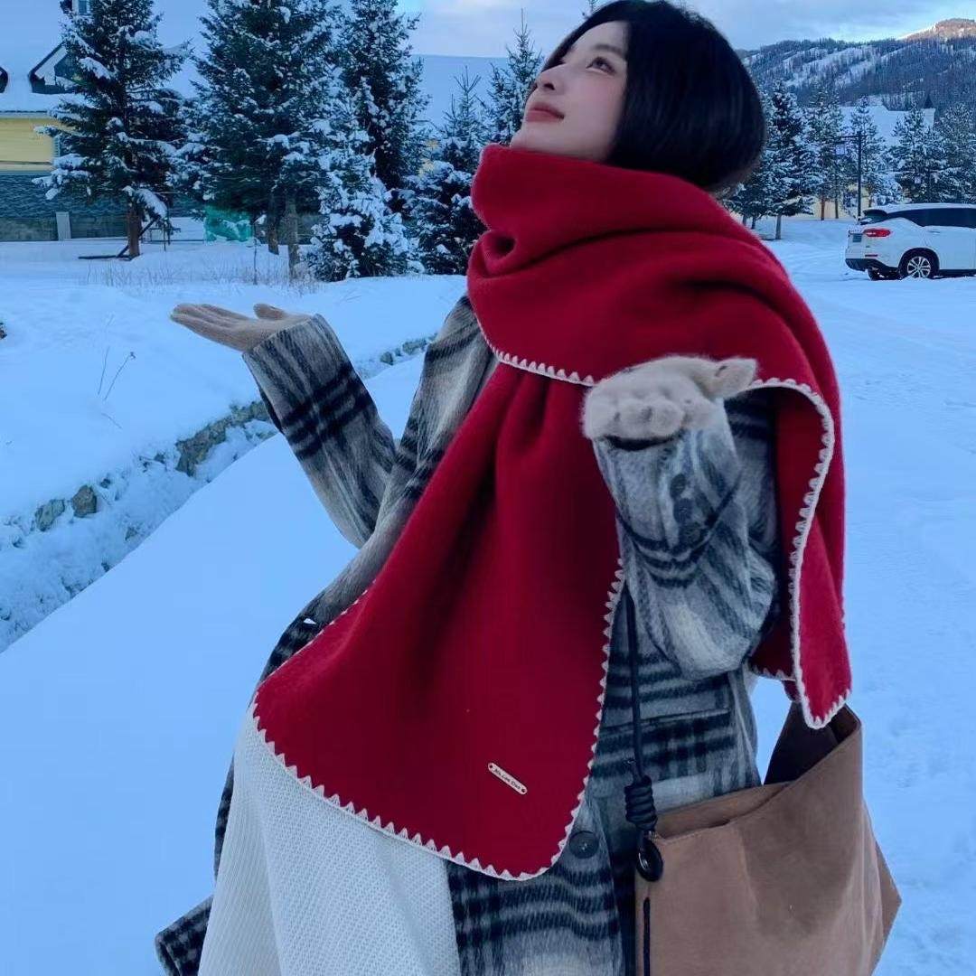 出口日韩~冬季韩系氛围感仿羊绒锁边针织毛线围巾保暖护颈围脖105,服饰配件/皮带/帽子/围巾,围巾/丝巾/披肩,淘宝优惠券,粉丝福利购,淘宝优惠卷