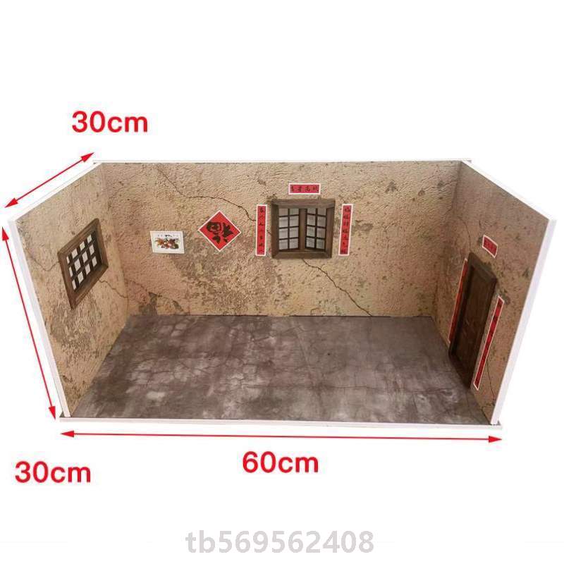 儿童玩具模型木房子!墙壁复古小厨房微缩迷你门窗简易背景打开可