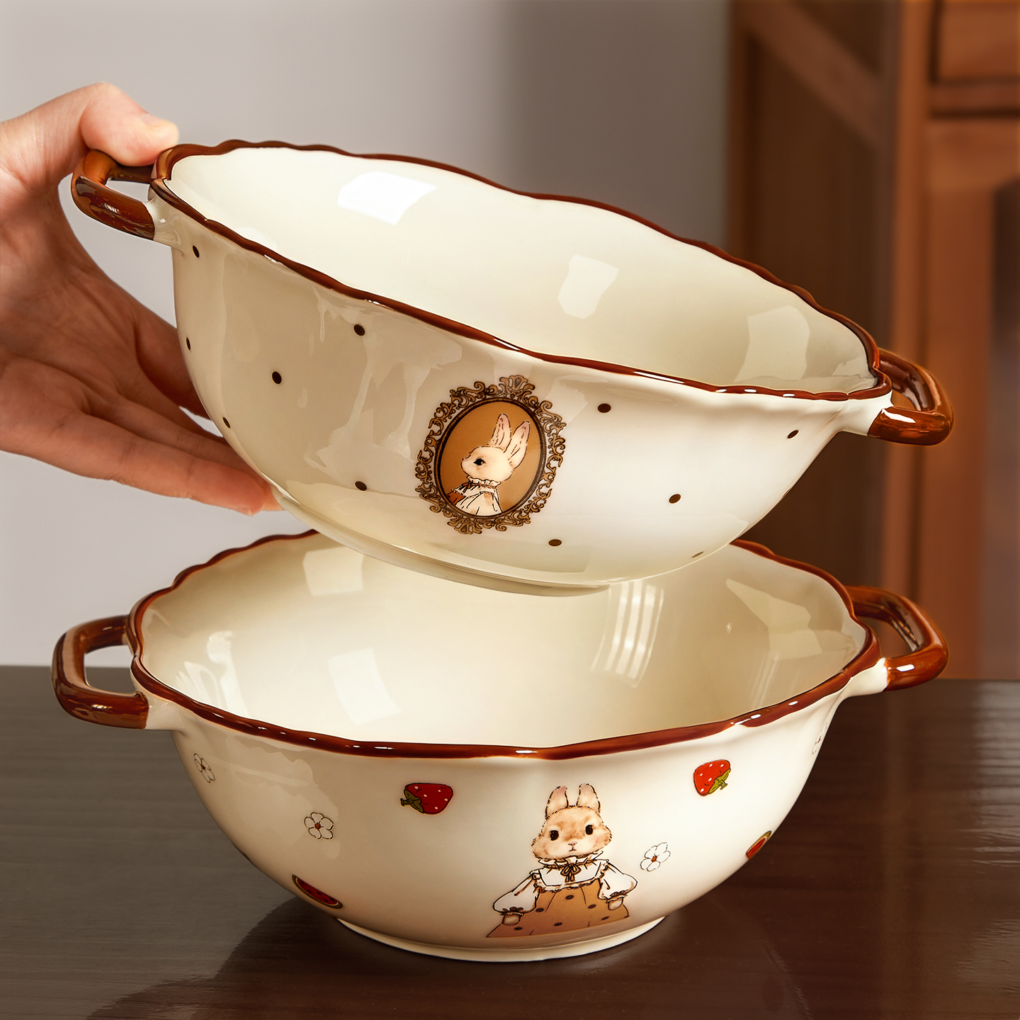 糯米兔双耳汤碗陶瓷拉面碗汤面碗