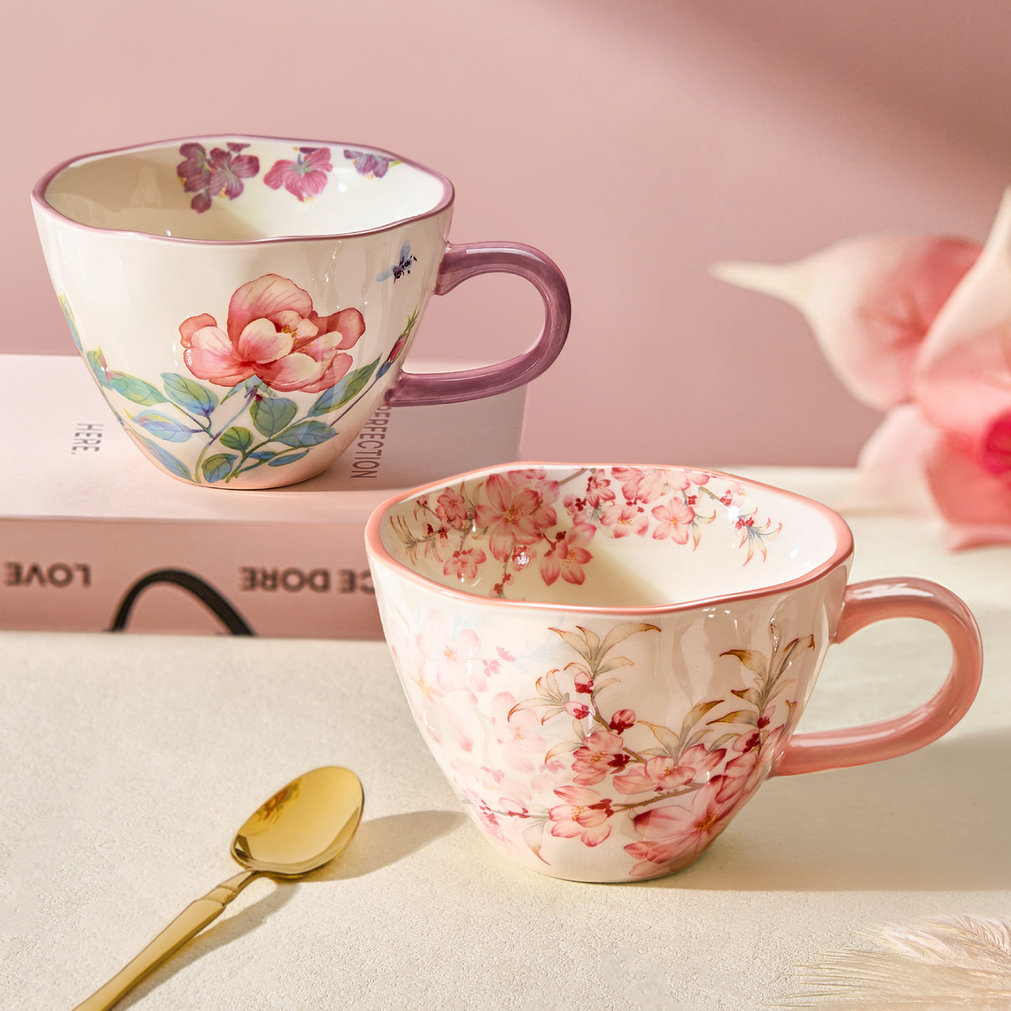 陶瓷马克杯高级感女生水杯子燕麦杯早餐杯办公室咖啡杯高颜值茶杯