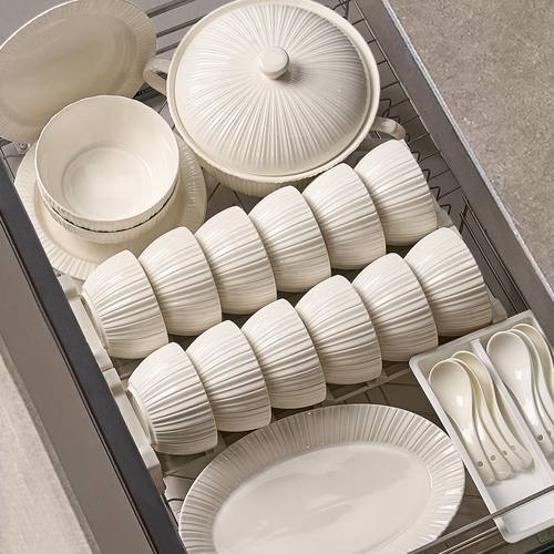 纯白釉下彩碗碟套装家用高级感