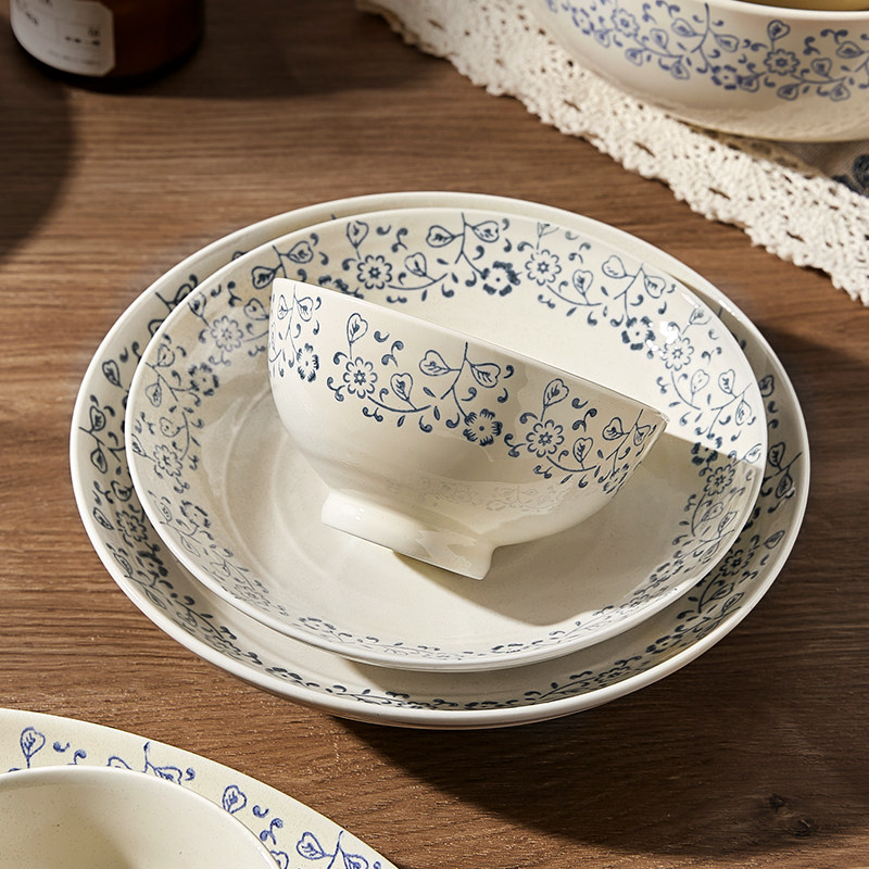 中式陶瓷碗家用2025新款吃饭碗米饭碗釉下彩汤碗盘子面碗鱼盘餐具,餐饮具,碗,淘宝优惠券,粉丝福利购,淘宝优惠卷