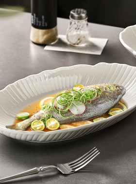 高级感鱼盘家用2025新款蒸鱼盘子陶瓷装鱼碟子大号鱼碗鱼盆菜盘子