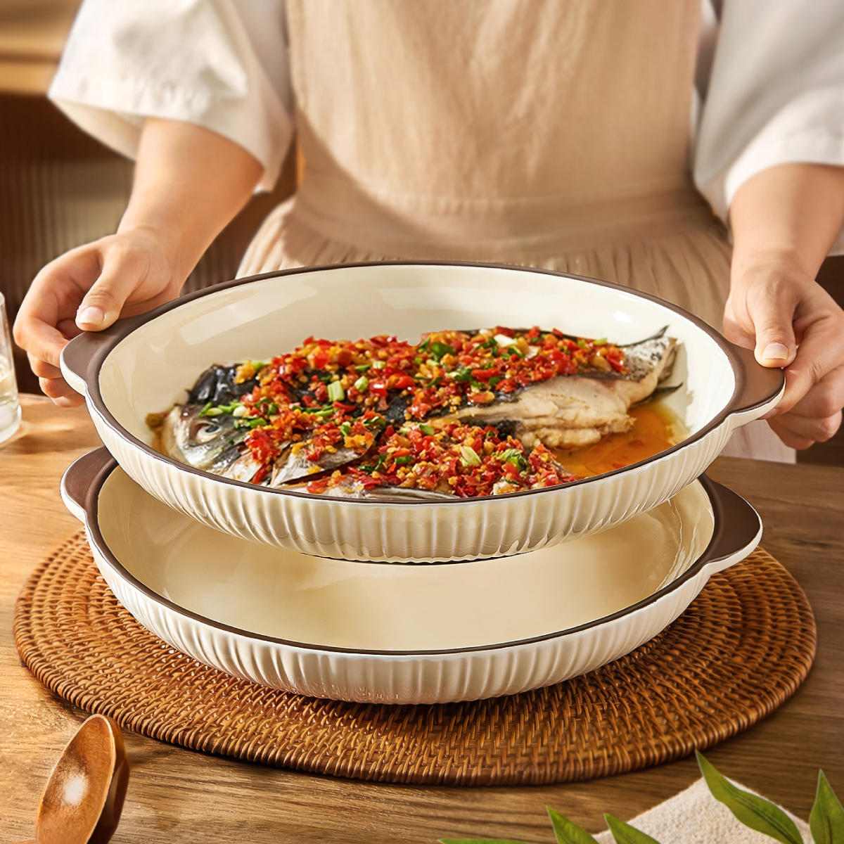 大号剁椒鱼头专用盘子陶瓷蒸鱼盘