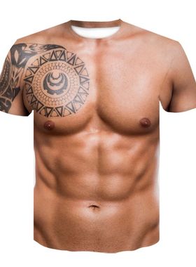 2022 Summer Funny 3d Muscle T Shirt Men's New Short-sleeved