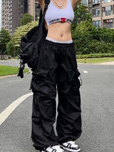 Pants Black Women Hippie Oversize Y2K Streetwear Parachute