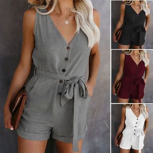 neck Monochromatic Women Five Casual Jumpsuit Point