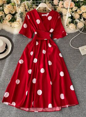Chic Fashion Polka Dot Print Women Dress 2024 New