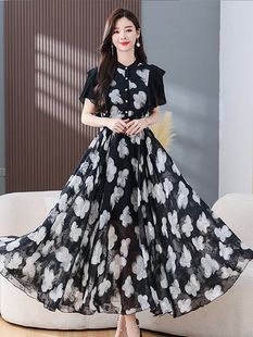 Beach Floral Midi Dresses Black Fashion Summer Casual