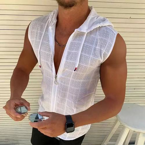 Hooded zippered cardigan T-shirt for men's summer new