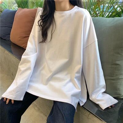 Harajuku Long T Shirt Spring Autumn Solid Simple Oversized