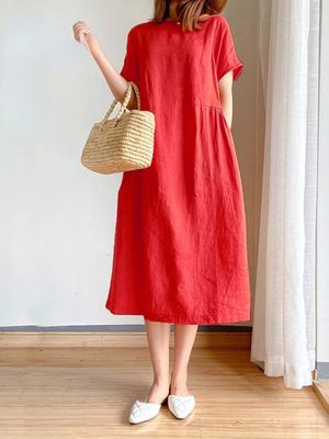 Summer Women Dress Casual Loose Short Sleeve