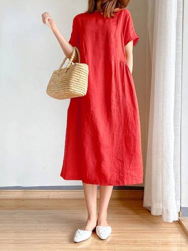 Summer Women Dress Casual Loose Short Sleeve