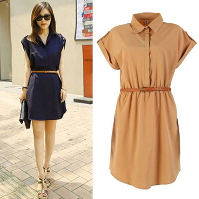 Women Ladies A-Word  Chiffon Casual OL Dress With Belt