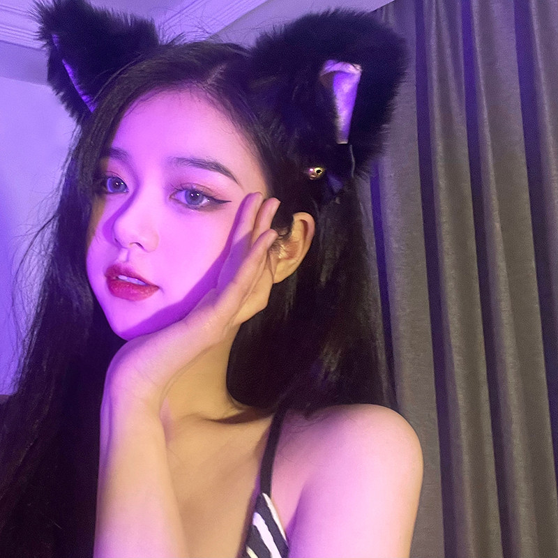可爱cos毛绒猫耳朵发箍发夹头饰发卡萌猫咪抖音软妹双马尾弹力摇