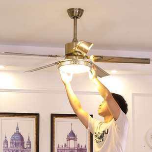 吊扇灯大风力体卧室电扇吊灯家用客厅灯风扇一 不锈钢风扇灯餐厅