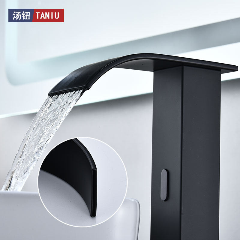 黑色瀑布水龙头枪灰色金色高款台上盆冷热全自动感应式洗手器