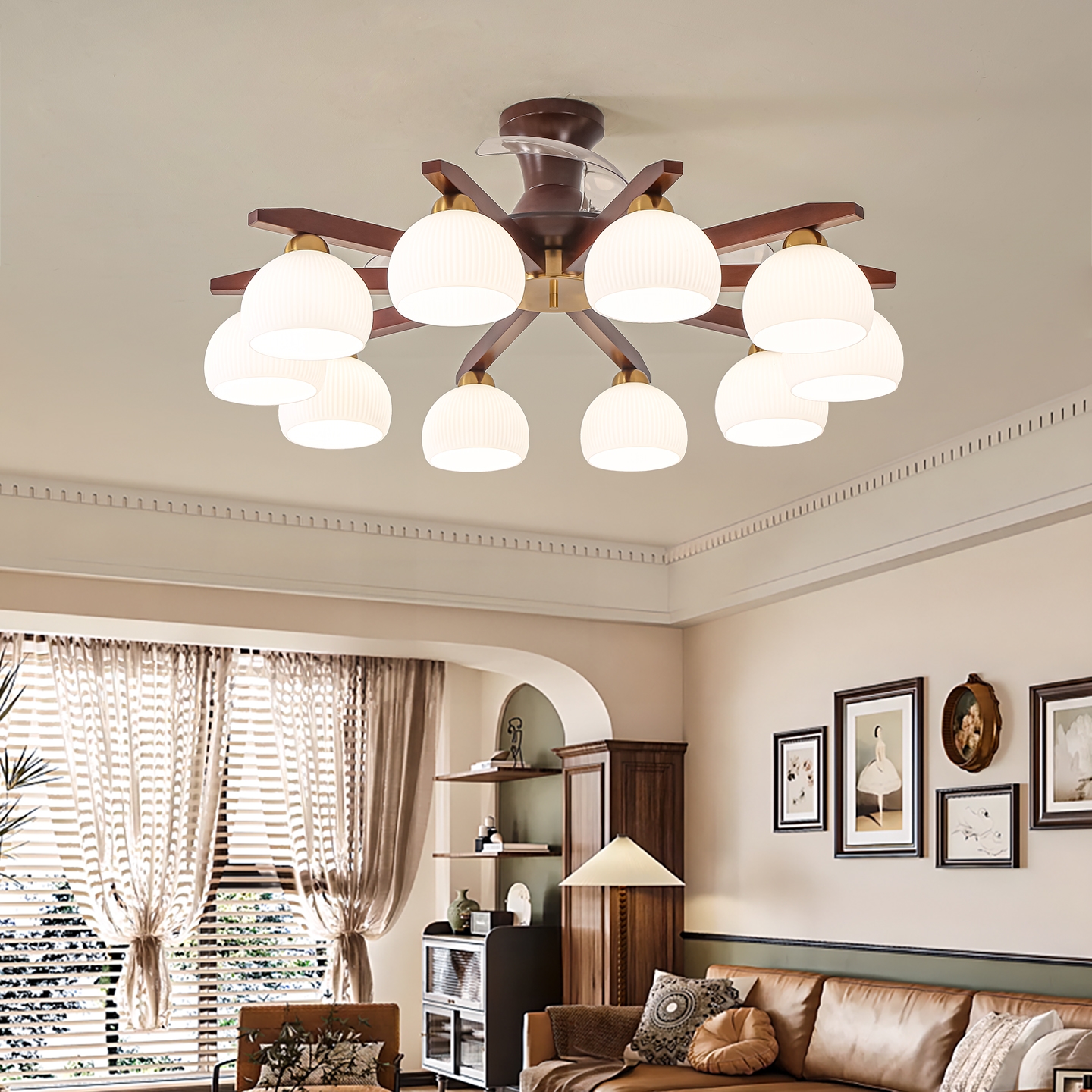 法式中古风2025新款客厅隐形风扇