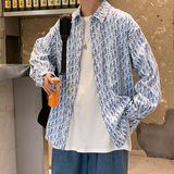 潮流时尚几何印花长袖衬衫男大码宽松百搭防晒衬衣外头CS2113，男装衬衫，电商A073
