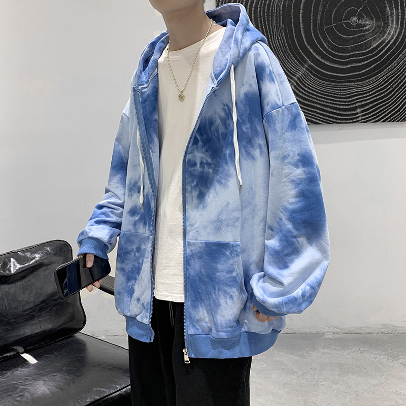 潮流扎染渐变连帽卫衣男女同款拉链开衫外套班服WY210图片
