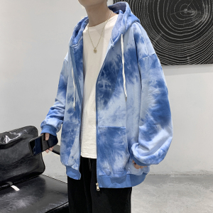 潮流扎染渐变连帽卫衣男女同款拉链开衫外套班服WY210图片