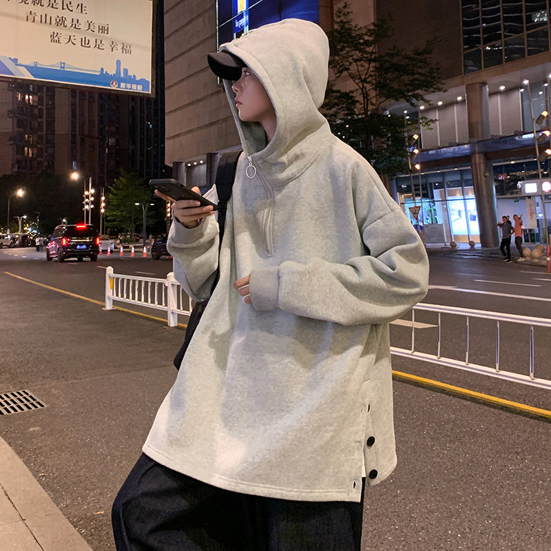 秋冬季个性排扣连帽卫衣男大码宽松套头外套WY2121,男装卫衣,电商A073