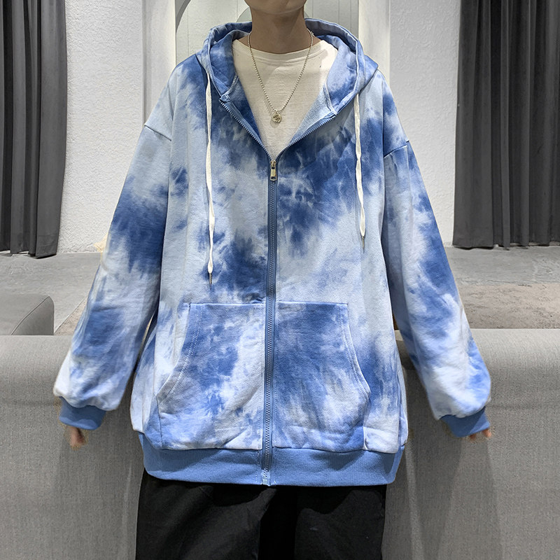 潮流扎染渐变连帽卫衣男女同款拉链开衫外套班服WY210,男装卫衣,电商A073