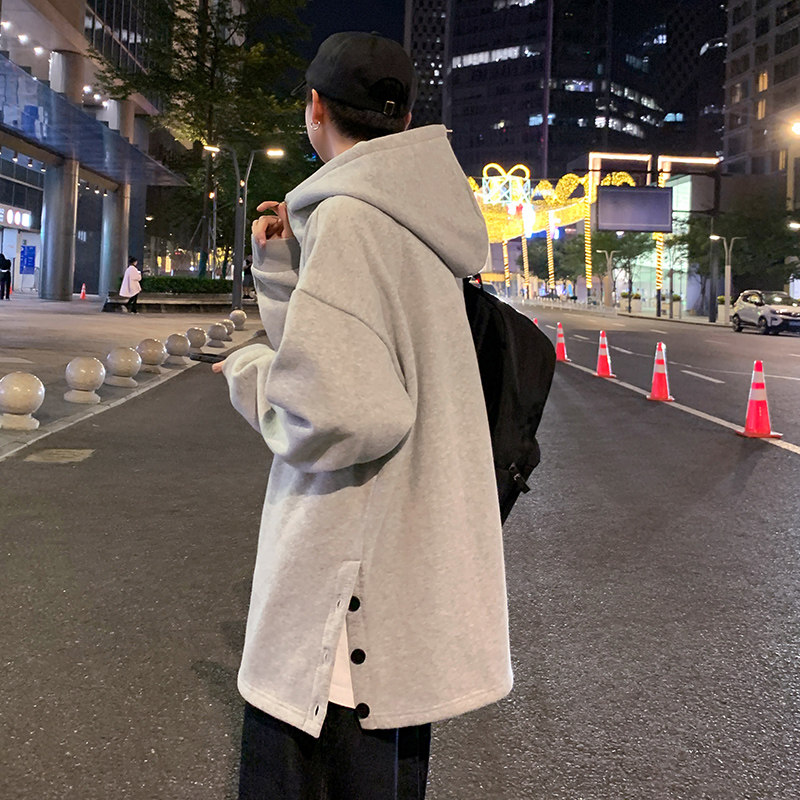 秋冬季个性排扣连帽卫衣男大码宽松套头外套WY2121,男装卫衣,电商A073