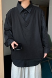 秋季假两件拼接长袖衬衫男士百搭潮流衬衣CS215，男装衬衫，电商A073