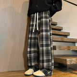 磨毛格子休闲裤男大码宽松男女同款运动卫裤WK013P50加绒P60，男装休闲裤，电商A073