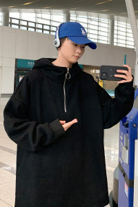 秋冬季个性排扣连帽卫衣男大码宽松套头外套WY2121图片