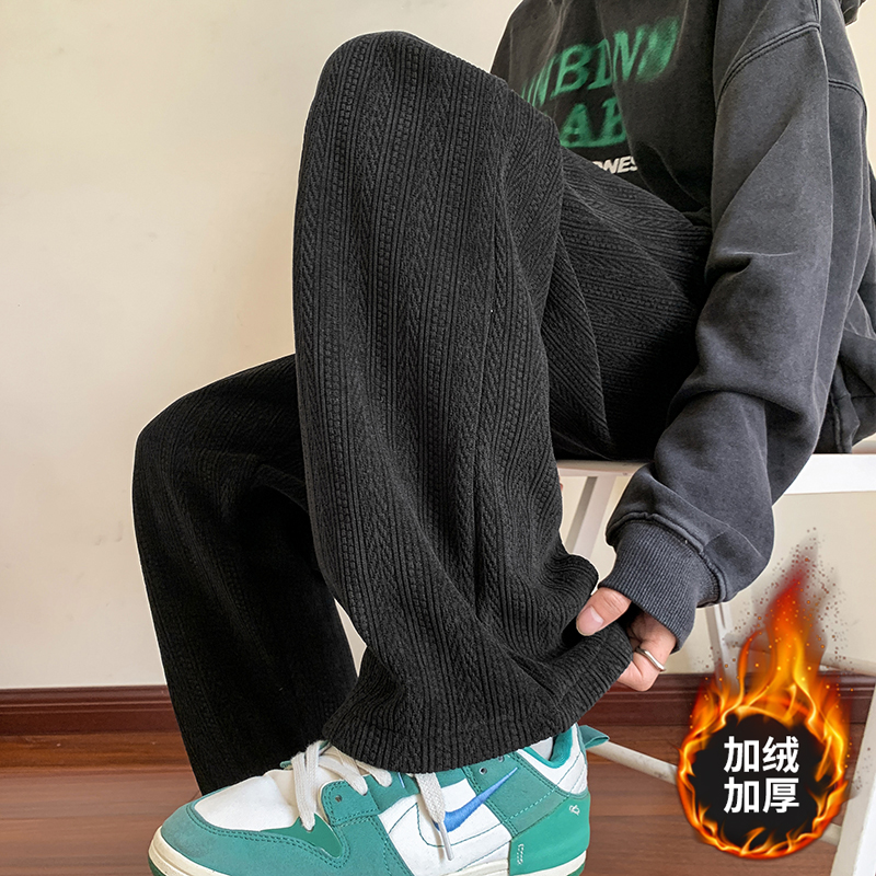 潮流百搭麦穗条雪尼尔休闲裤男大码宽松拖地裤K828P35加绒P45，男装卫衣，电商A073