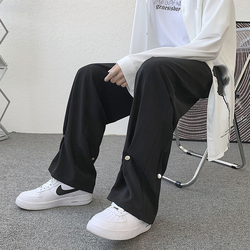 轻薄垂顺暗扣束脚西裤男女同款拖地休闲长裤 K2117P55控价78图片