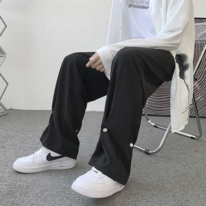 轻薄垂顺暗扣束脚西裤男女同款拖地休闲长裤 K2117P55控价78图片