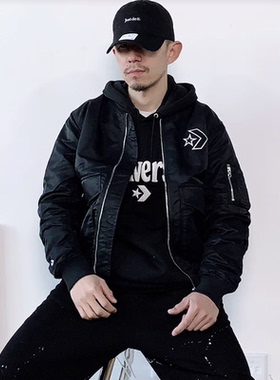 CONVERSE匡威SS22星箭标男女黑色复古飞行员夹克外套10024169-A03